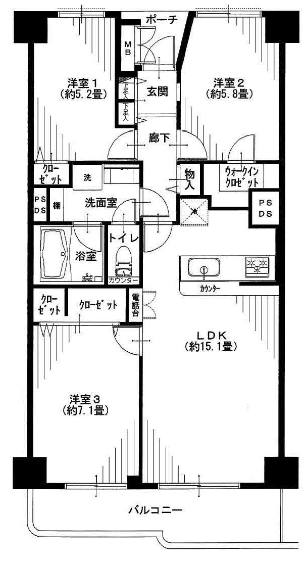 Floor plan. 3LDK, Price 34,900,000 yen, Occupied area 74.37 sq m , Balcony area 8.14 sq m   ■ LDK face-to-face kitchen at about 15 Pledge, The main bedroom about 7.1 Pledge!  [Floor plan]