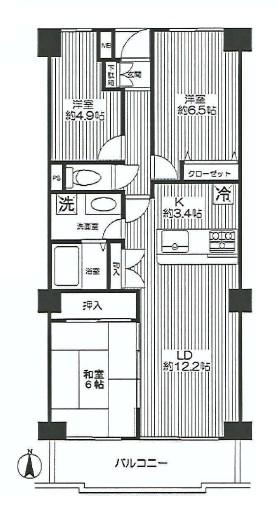 Floor plan. 3LDK, Price 16.8 million yen, Occupied area 71.55 sq m , Balcony area 8.34 sq m
