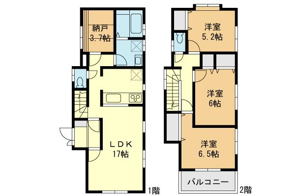 Floor plan. (1 Building), Price 27,800,000 yen, 3LDK+S, Land area 130.97 sq m , Building area 106.34 sq m