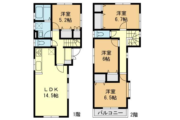 Floor plan. (Building 2), Price 30,800,000 yen, 4LDK, Land area 127.65 sq m , Building area 112.55 sq m