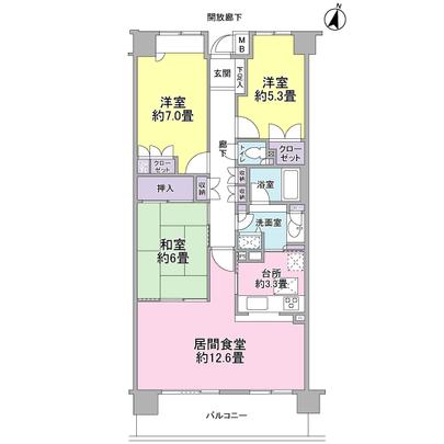 Floor plan. Easy-to-use Mato Japanese-style room are adjacent to each other.