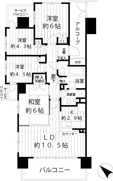 Floor plan. 4LDK, Price 49,900,000 yen, Occupied area 72.54 sq m , Balcony area 11.1 sq m