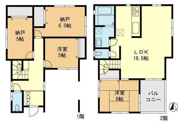 Floor plan. (1 Building), Price 37,400,000 yen, 2LDK+2S, Land area 106 sq m , Building area 96.87 sq m