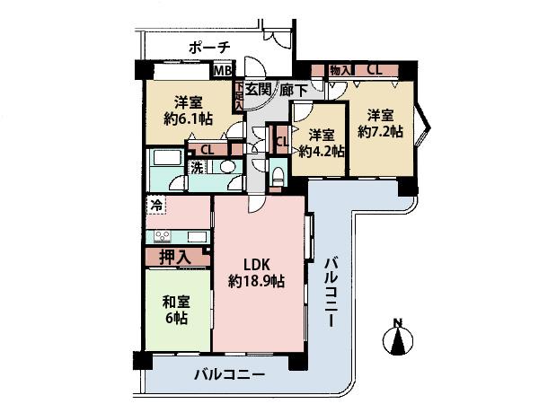 Floor plan. 4LDK, Price 27,800,000 yen, Footprint 97.7 sq m , Is a beautiful room on the balcony area 33.55 sq m interior renovation completed.