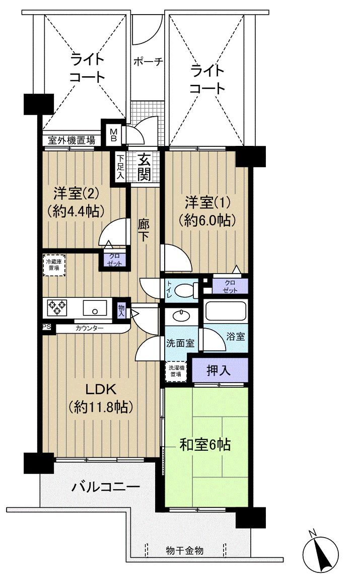 Floor plan. 3LDK, Price 26,800,000 yen, Footprint 60.9 sq m , Balcony area 10.95 sq m