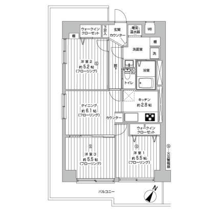 Floor plan. 3DK, Price 22,900,000 yen, Occupied area 60.76 sq m , Balcony area 21.84 sq m