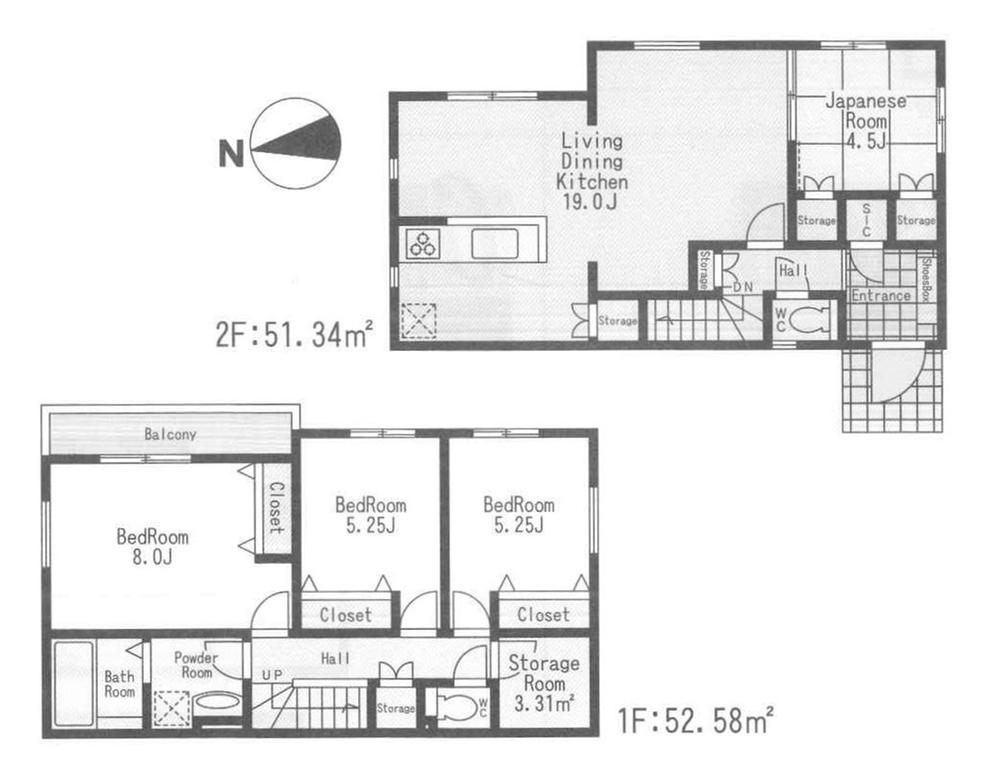 Floor plan. (Building 2), Price 36,800,000 yen, 4LDK, Land area 219.19 sq m , Building area 103.92 sq m