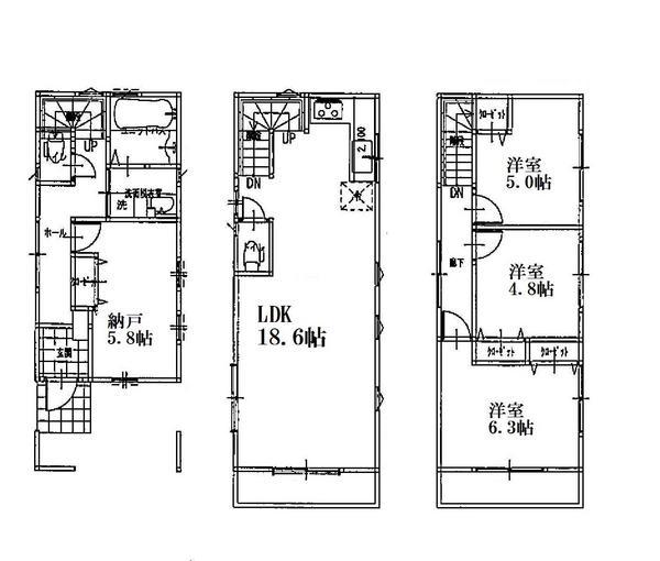 Floor plan. 35,800,000 yen, 3LDK + S (storeroom), Land area 57.18 sq m , Building area 104.01 sq m