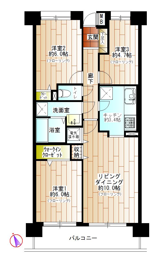 Floor plan. 3LDK, Price 13.8 million yen, Occupied area 67.32 sq m , Balcony area 8.77 sq m