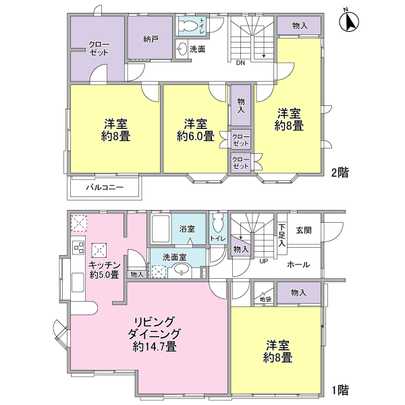 Floor plan. All the living room facing south ・ South terraced location per day good of