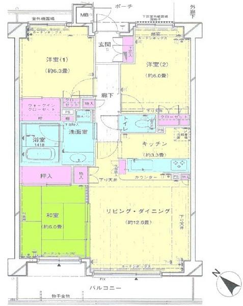 Floor plan. 3LDK, Price 19,800,000 yen, Occupied area 75.88 sq m , Balcony area 11 sq m easy-to-use family type