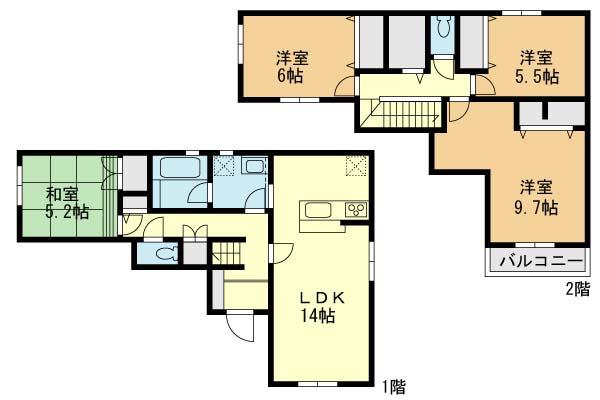 Floor plan. (1 Building), Price 36,800,000 yen, 4LDK, Land area 119.37 sq m , Building area 98.82 sq m