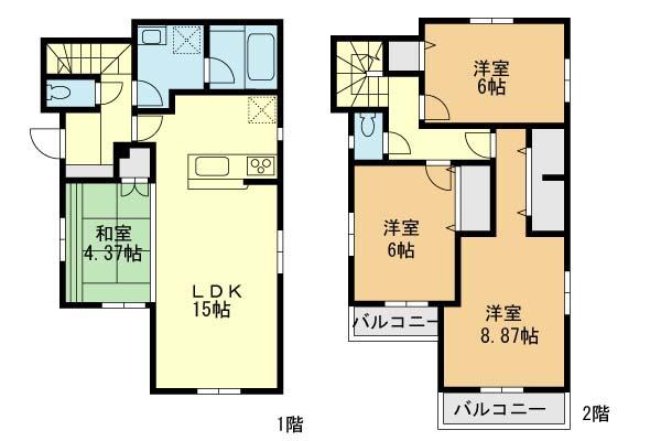 Floor plan. (Building 2), Price 34,800,000 yen, 4LDK, Land area 100.03 sq m , Building area 91.92 sq m