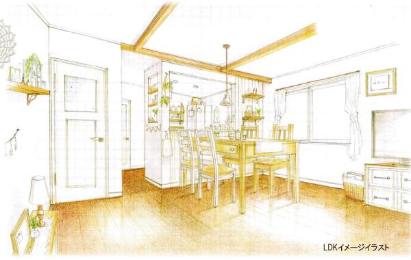 Rendering (introspection). Contrast of white and wood grain is the director makes a natural atmosphere.  It becomes the image view of the living room. 