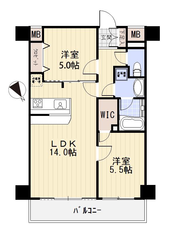 Floor plan. 2LDK, Price 33,700,000 yen, Occupied area 56.63 sq m , Balcony area 7.56 sq m