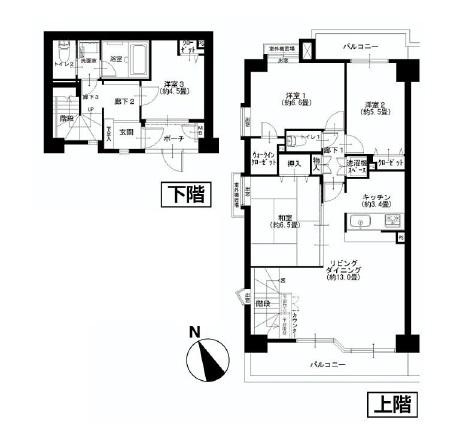 Floor plan. 4LDK, Price 42,900,000 yen, Occupied area 91.56 sq m , Balcony area 12.5 sq m