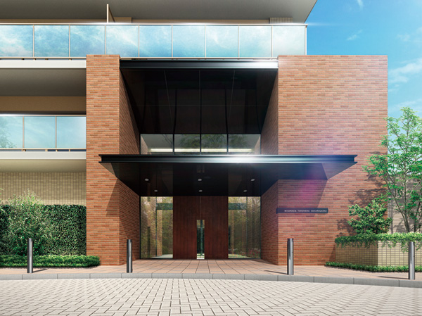 Shared facilities.  [Impressive entrance brick tile of heavy flavor] It has adopted the material melt together in natural color and texture. Especially the main entrance, To design a combination of the eaves of the black show the outer wall and the beautiful contrast of brick tile. Also in harmony with nature, It gives the profoundness appropriate a symbol of the city. (Main entrance Rendering)