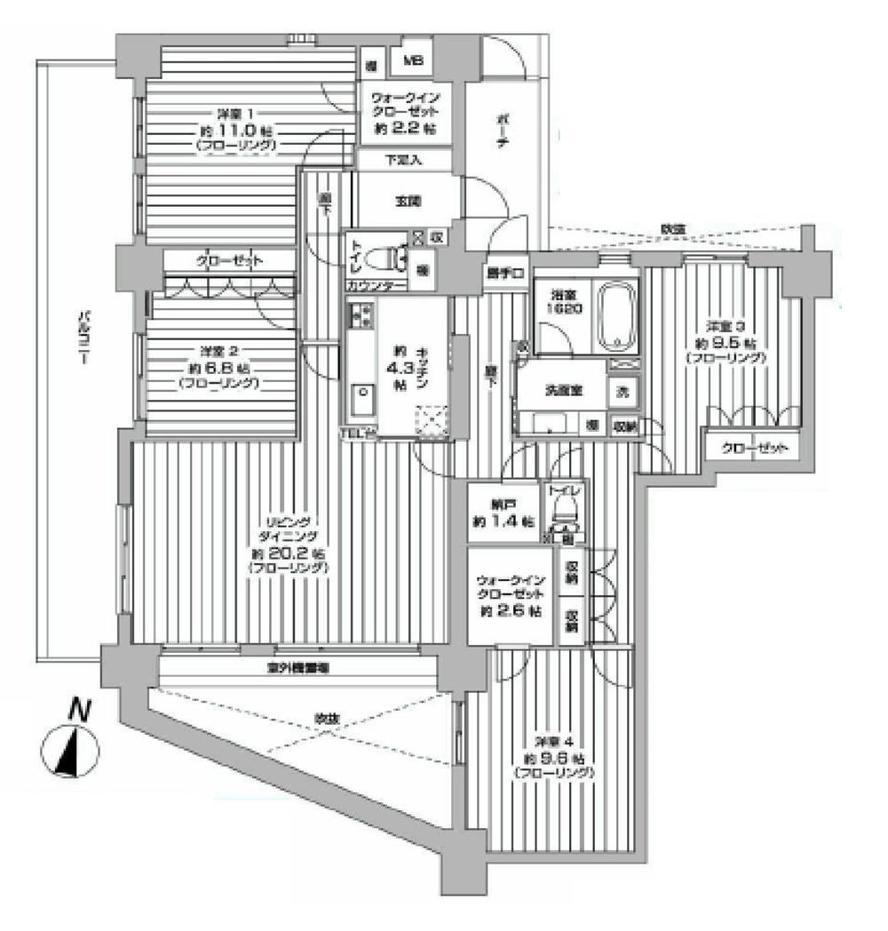 Floor plan. 4LDK + 2S (storeroom), Price 47,800,000 yen, The area occupied 148.5 sq m , Balcony area 24.17 sq m