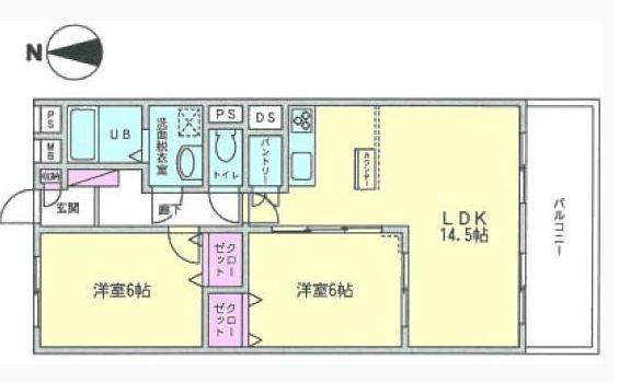 Floor plan. 2LDK, Price 13.8 million yen, Footprint 60.5 sq m , Balcony area 6.32 sq m 2LDK
