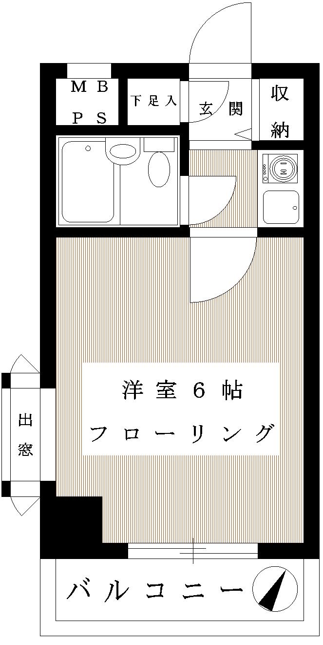Floor plan. 1K, Price 4.9 million yen, Occupied area 17.92 sq m , Balcony area 4.45 sq m