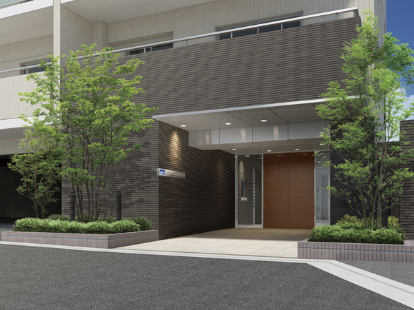 Buildings and facilities. Entrance around, I was dressed in a rich texture of masonry tone tile off a calm impression and elegance. "The station near, Beautiful live "is the appearance of sophistication to fulfill such a style. (Entrance Rendering)