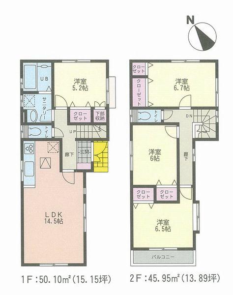 Floor plan. (Building 2), Price 30,800,000 yen, 4LDK, Land area 127.65 sq m , Building area 96.05 sq m