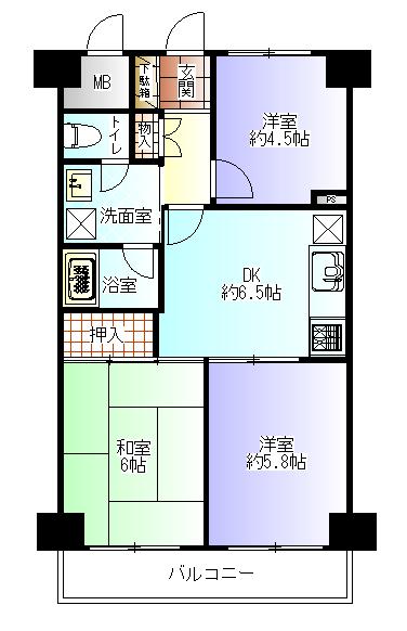 Floor plan. 3DK, Price 12.8 million yen, Occupied area 52.52 sq m , Balcony area 5.5 sq m
