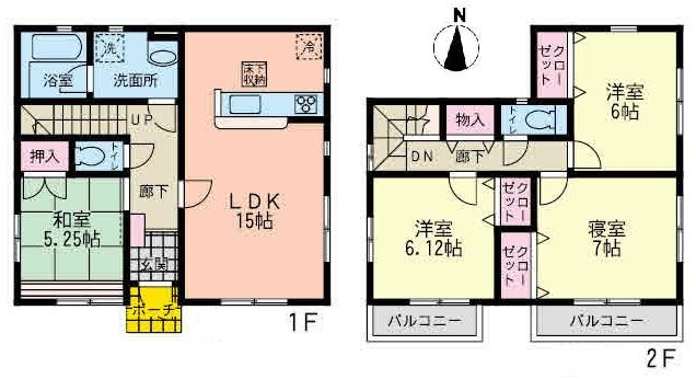 Floor plan. (6 Building), Price 36,800,000 yen, 4LDK, Land area 100.09 sq m , Building area 95.37 sq m