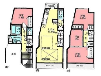 Floor plan. (A Building), Price 34,850,000 yen, 4LDK, Land area 65.11 sq m , Building area 108.09 sq m