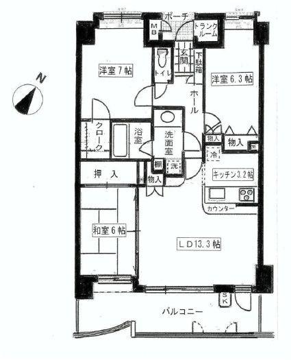 Floor plan. 3LDK, Price 16.8 million yen, Occupied area 79.46 sq m , Balcony area 13.06 sq m