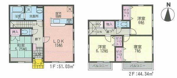 Floor plan. (3 Building), Price 35,800,000 yen, 4LDK, Land area 100.03 sq m , Building area 95.37 sq m
