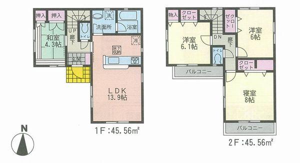 Floor plan. (5 Building), Price 37,800,000 yen, 4LDK, Land area 100.05 sq m , Building area 91.12 sq m