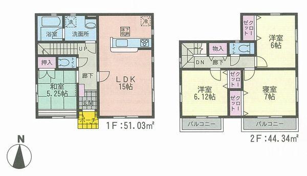 Floor plan. (6 Building), Price 36,800,000 yen, 4LDK, Land area 100.09 sq m , Building area 95.37 sq m