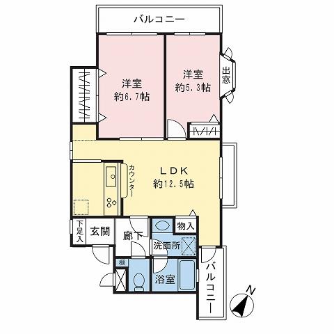 Floor plan. 2LDK, Price 12.9 million yen, Occupied area 53.78 sq m , Balcony area 8.03 sq m floor plan