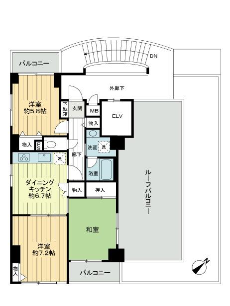 Floor plan. 3DK, Price 24,800,000 yen, Occupied area 58.36 sq m , Balcony area 7.03 sq m