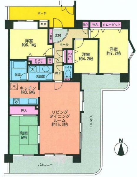 Floor plan. 4LDK, Price 27,800,000 yen, Footprint 97.7 sq m , Balcony area 33.55 sq m