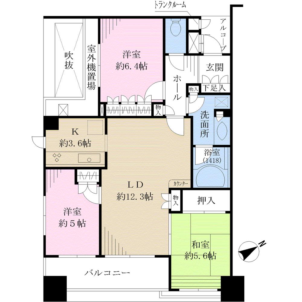 Floor plan. 3LDK, Price 34,500,000 yen, Occupied area 73.59 sq m , Balcony area 9.88 sq m