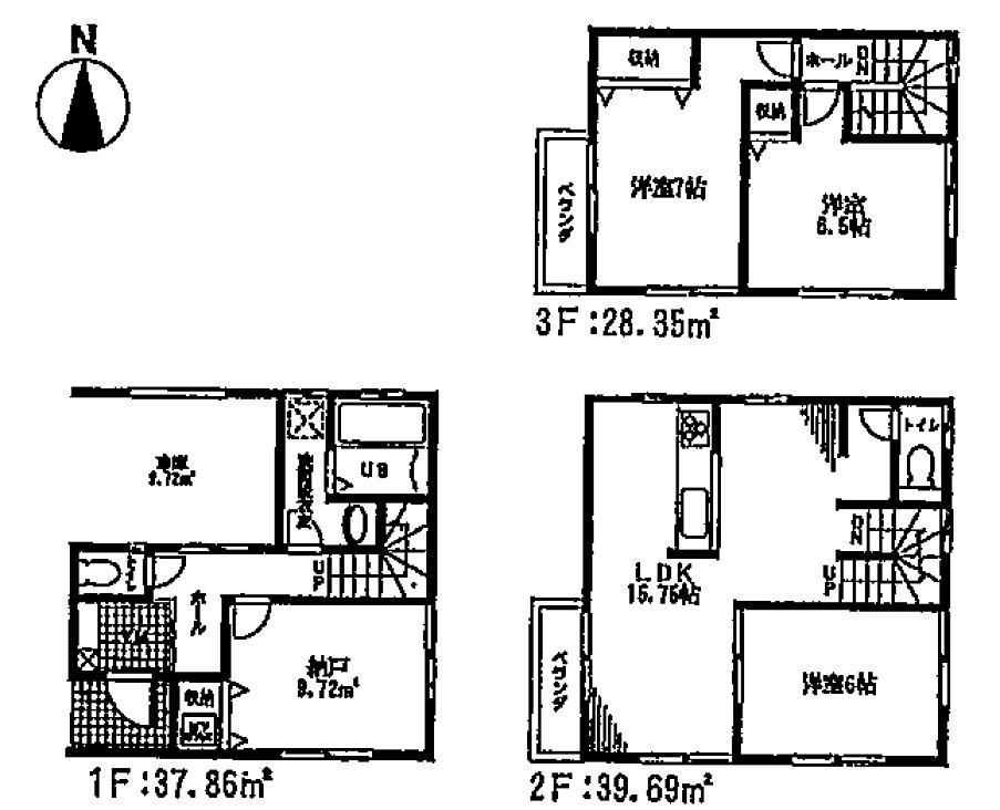Floor plan. 23.8 million yen, 3LDK + S (storeroom), Land area 71.4 sq m , Building area 105.9 sq m LDK16.75 pledge to all the living room 6 quires more 4LDK ~ Two-sided balcony