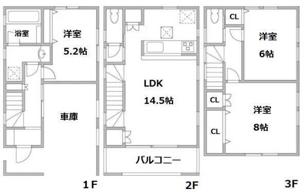 Floor plan. 33,700,000 yen, 3LDK, Land area 62.44 sq m , Building area 96.8 sq m