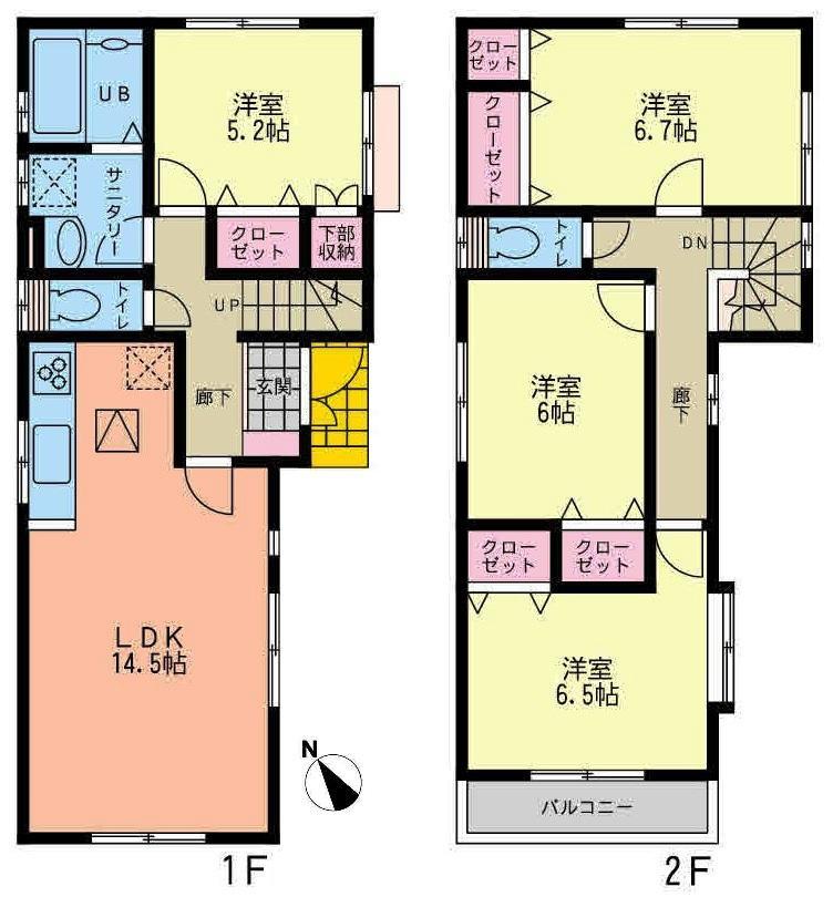 Floor plan. (Building 2), Price 30,800,000 yen, 4LDK, Land area 127.65 sq m , Building area 96.05 sq m