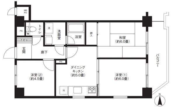 Floor plan. 3DK, Price 12.8 million yen, Footprint 52.8 sq m , Balcony area 7.4 sq m