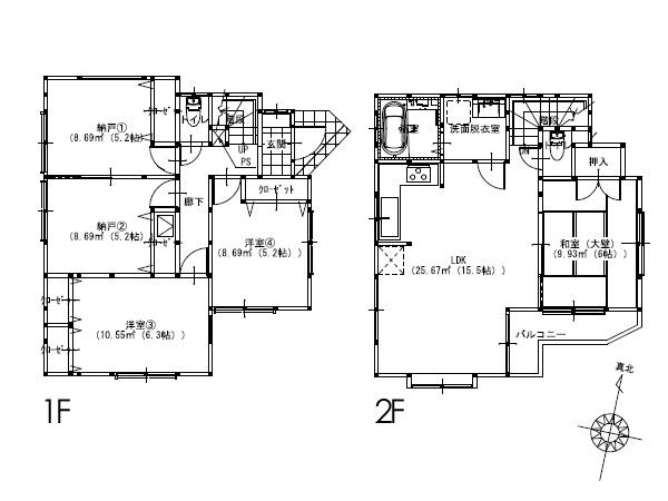 Floor plan. (A Building), Price 37,800,000 yen, 3LDK+2S, Land area 125 sq m , Building area 98.94 sq m