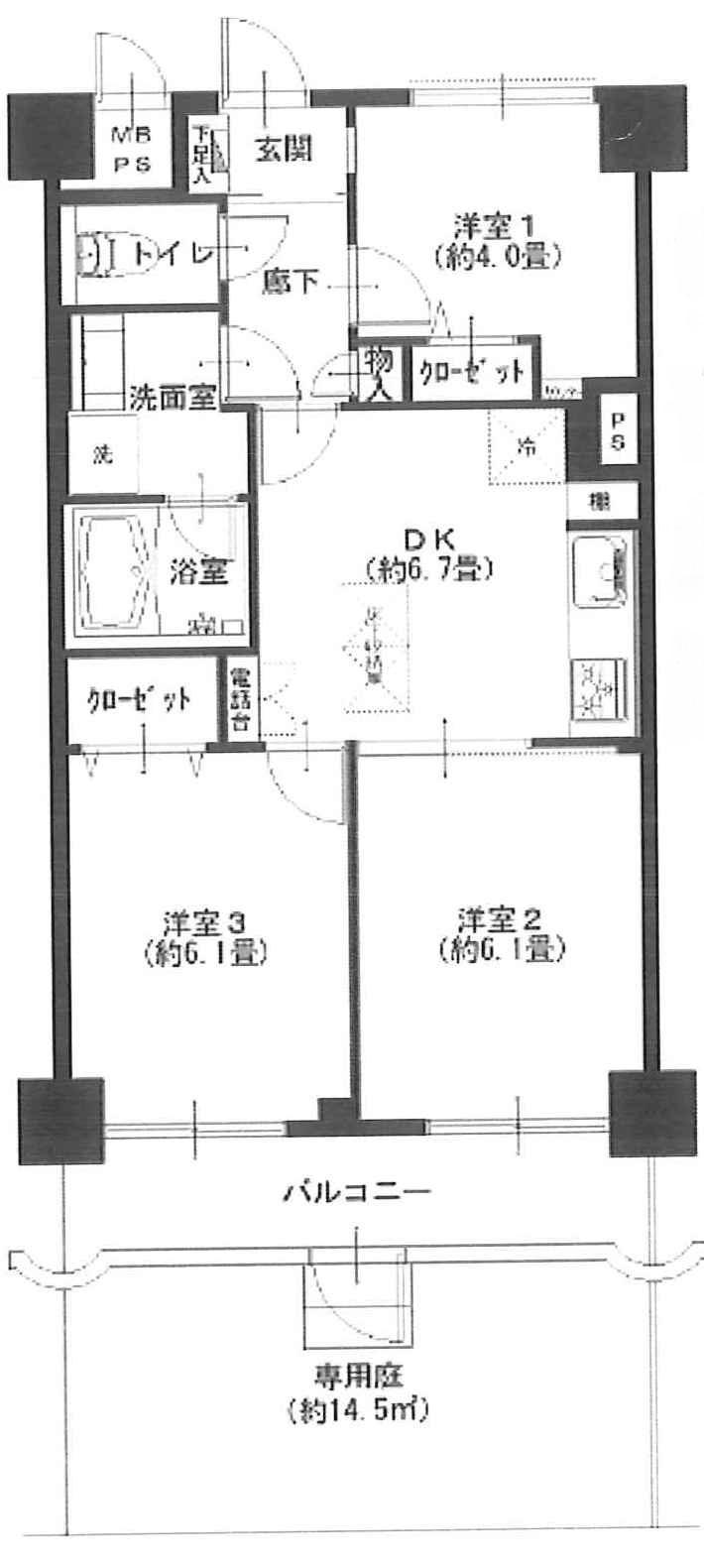 Floor plan. 3DK, Price 14.9 million yen, Occupied area 53.35 sq m , Balcony area 6.69 sq m floor plan