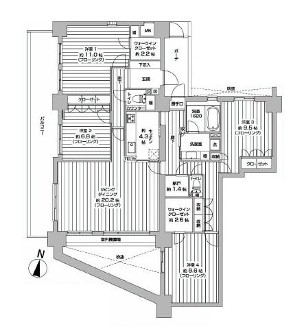 Floor plan. 4LDK+S, Price 47,800,000 yen, The area occupied 148.5 sq m , Balcony area 24.17 sq m 44 square meters more than in the room!