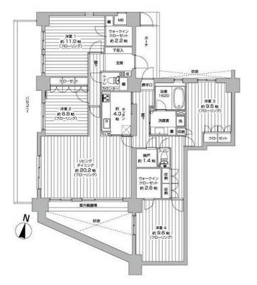 Floor plan. 4LDK+S, Price 45,800,000 yen, The area occupied 148.5 sq m , Balcony area 24.17 sq m