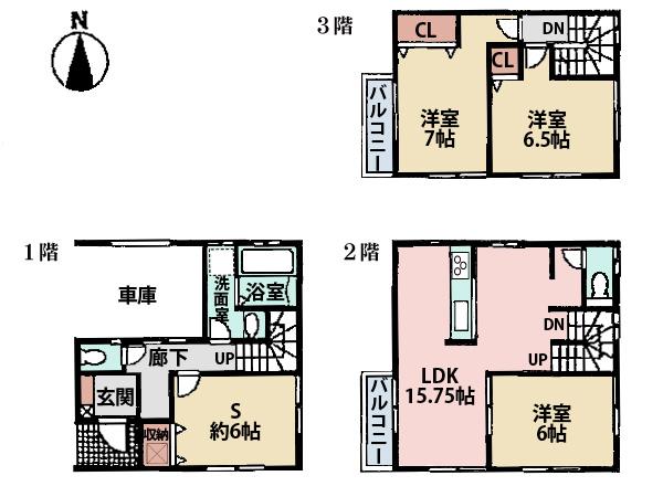 Floor plan. 23.8 million yen, 3LDK + S (storeroom), Land area 71.4 sq m , Wide LDK of building area 105.9 sq m 15.75 Pledge is good day on the south-facing. 