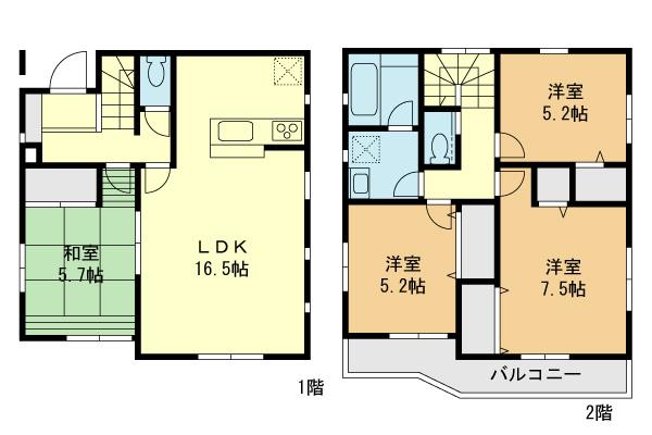 Floor plan. (1 Building), Price 36,800,000 yen, 4LDK, Land area 100.84 sq m , Building area 93.14 sq m