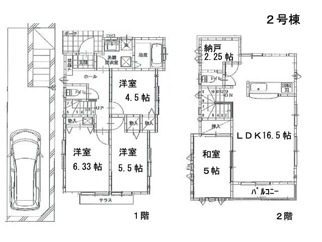 Floor plan. (Building 2), Price 34,958,000 yen, 4LDK+S, Land area 129.76 sq m , Building area 91.73 sq m
