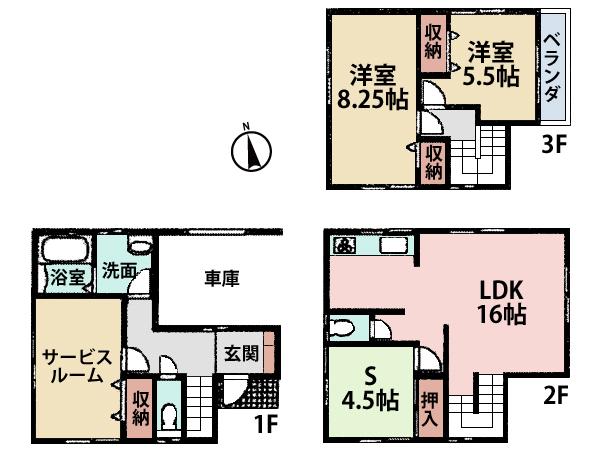 Floor plan. (Building 2), Price 25,800,000 yen, 2LDK+2S, Land area 81.12 sq m , Building area 107.32 sq m
