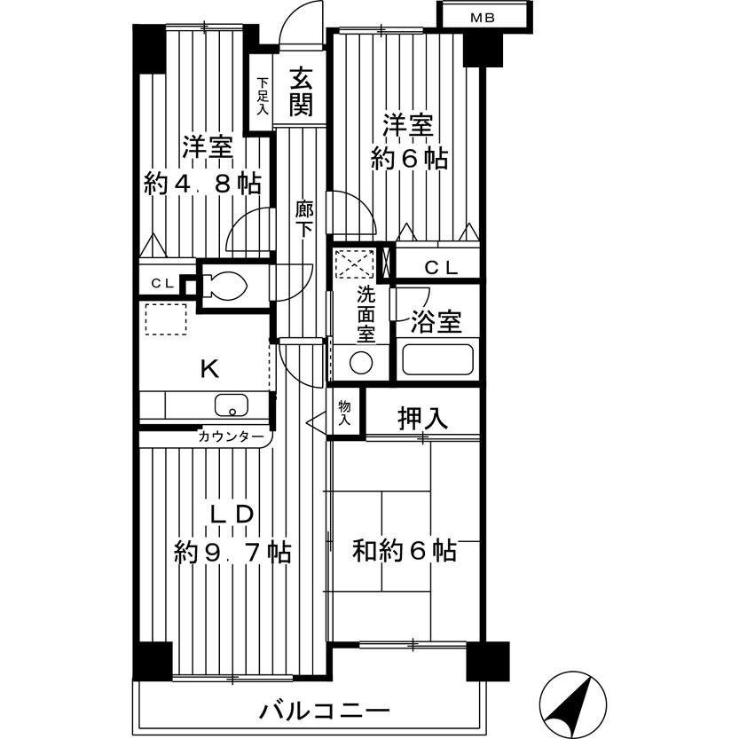 Floor plan. 3LDK, Price 23.8 million yen, Occupied area 64.11 sq m , Balcony area 8.93 sq m